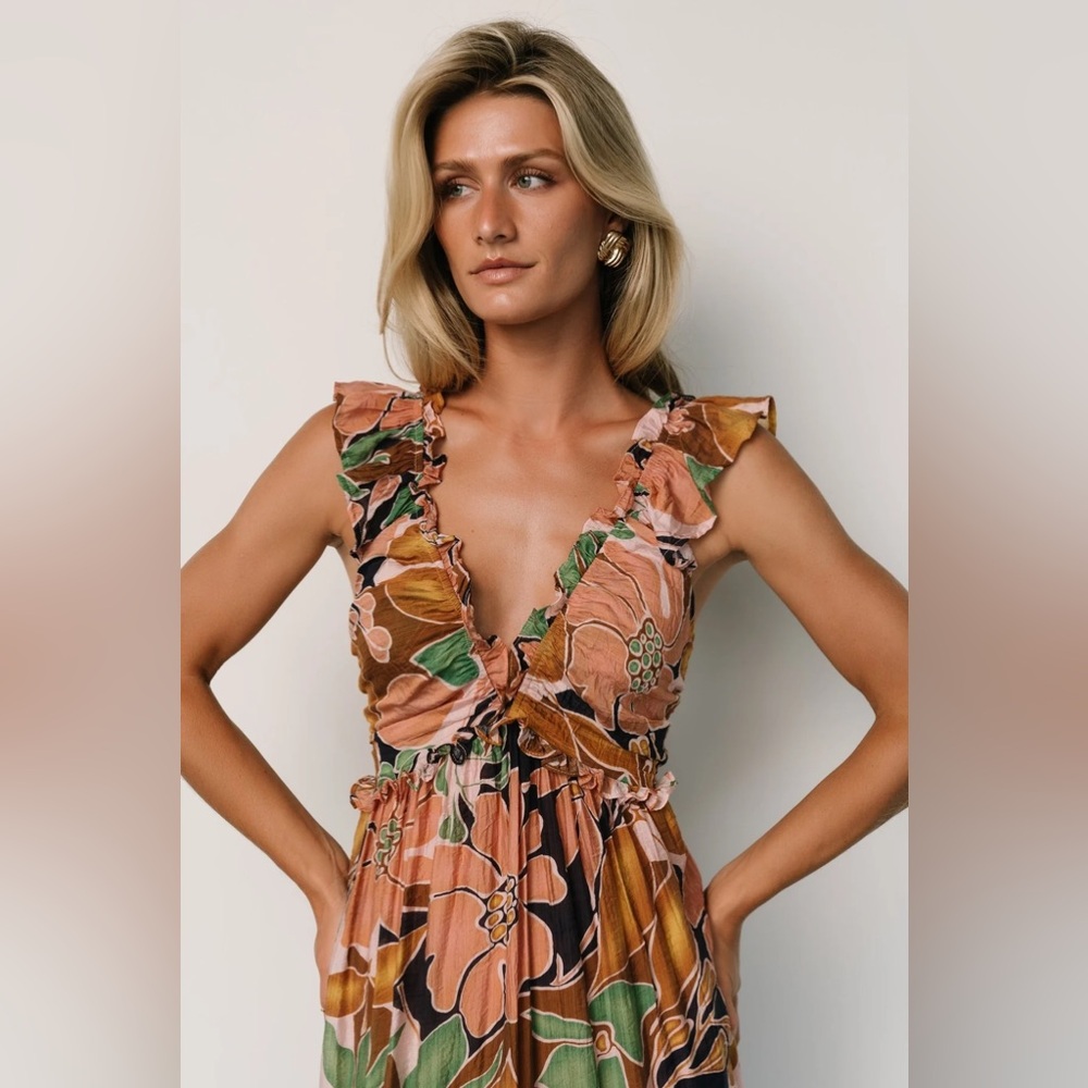 Baltic Born Floral Ruffle V-Neck Dress